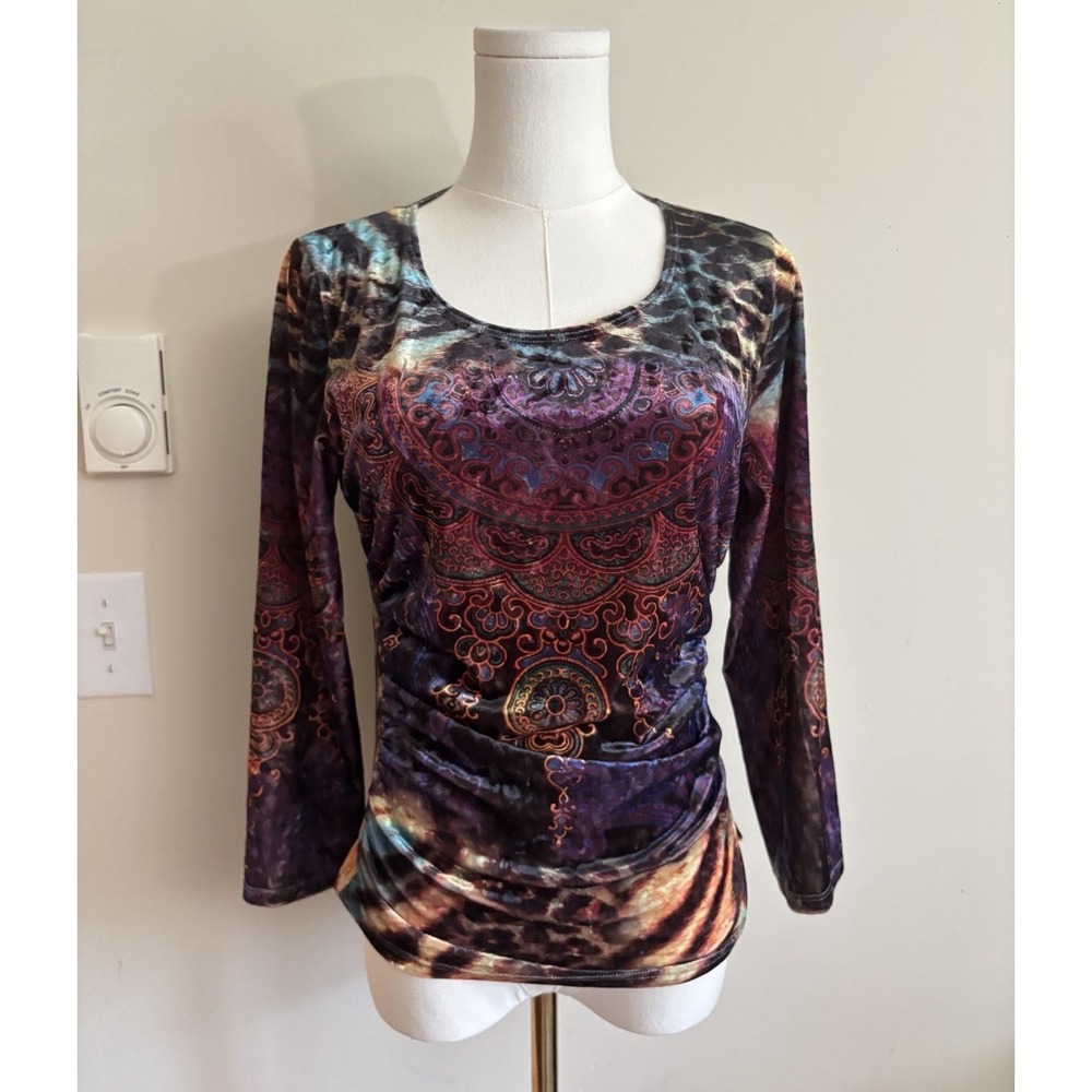 Vintage Y2K Boho Chic Medium Top Purple Pink Leopard Cheetah Print 90s 2000s